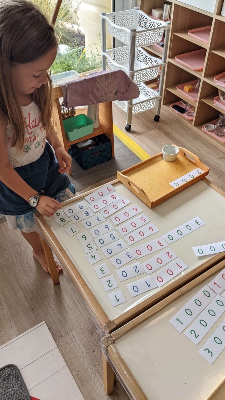 Découverte des grandes quantités avec les étiquettes de nombres Montessori – Les Apprentis Montessori à Saint-Quentin-Fallavier Atelier Montessori sur les étiquettes de nombres – unités, dizaines, centaines et milliers | Les Apprentis Montessori